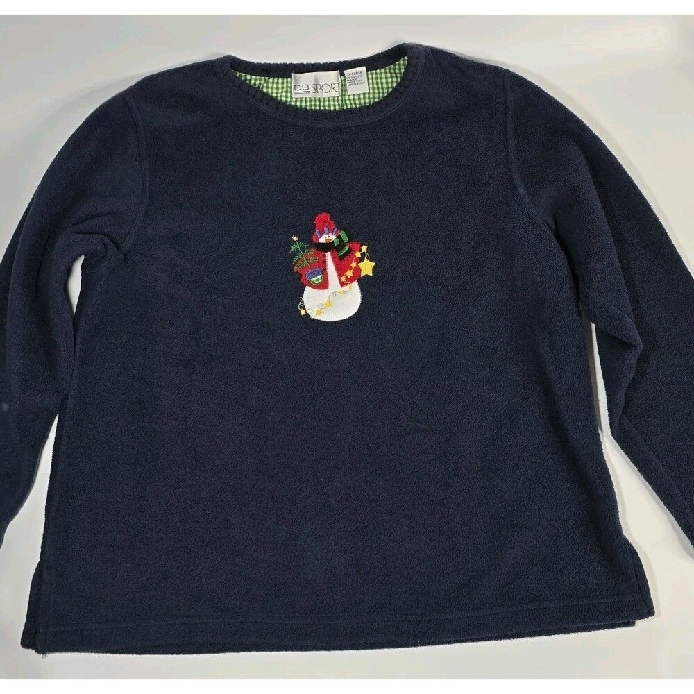Vintage Navy Blue Fuzzy Snowman Sweatshirt Size XL Cozy Christmas Wear